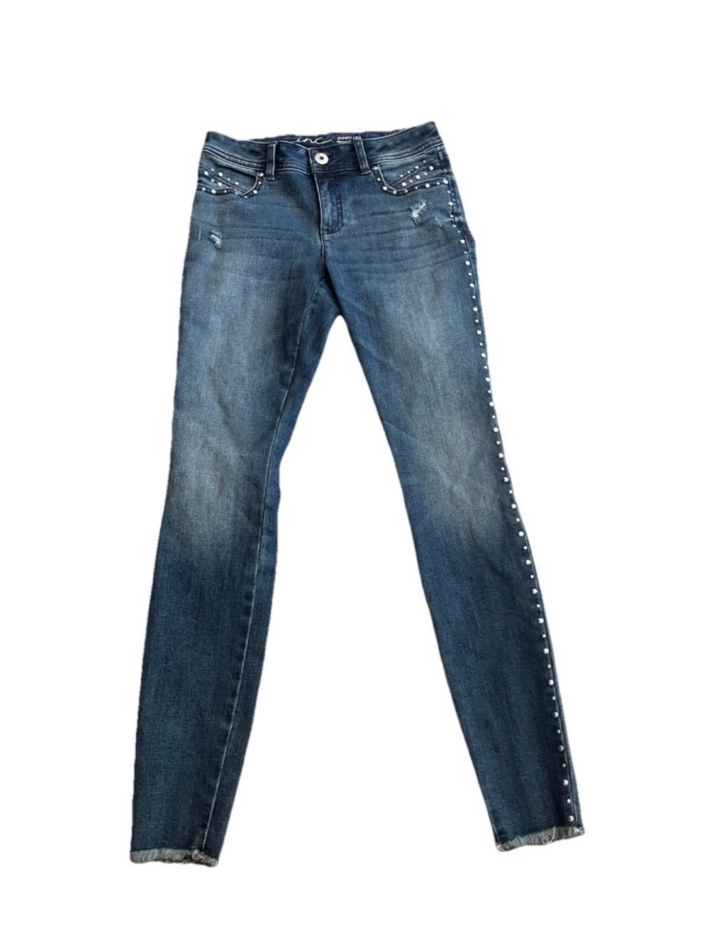 INCessential INC  Skinny Leg Jeans Denim Size 0 Stud Raw Hem Rivet Y2K Festival